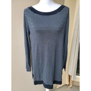 J Jill Perfect Pima Long Sleeve Tunic Top Women Small Black White Stripe Minimal